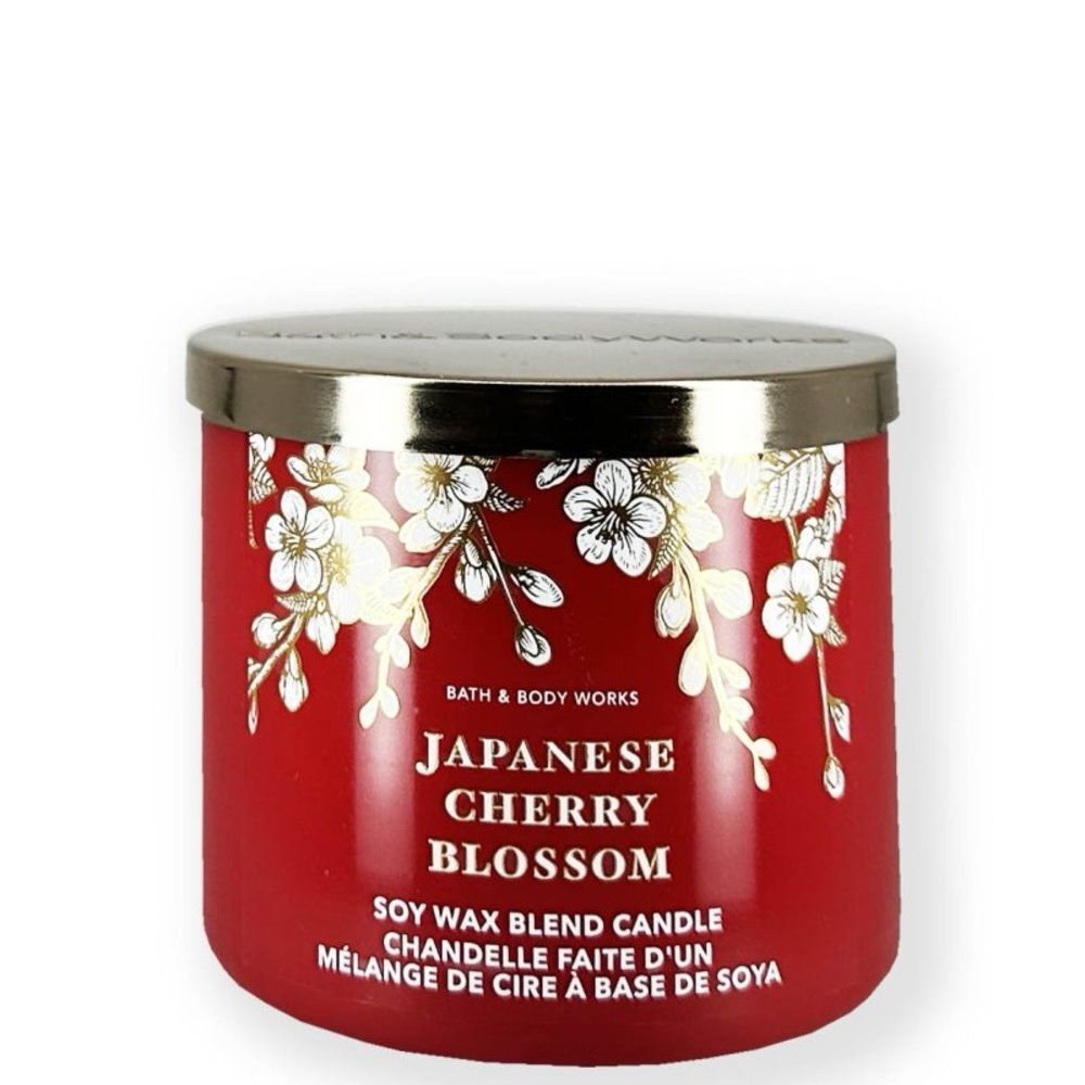 New in box Bath & Body Works Japanese Cherry Blossom Candle - Red and Gold